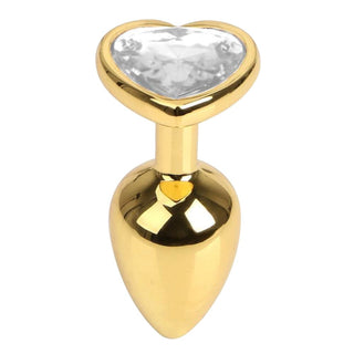 Featuring an image of Heart-Shaped Jewel Stainless Steel Gold Pretty Plug 2.76 Inches Long with orange jewel base for added elegance.