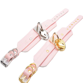 Oversized Girly Pink Leather Collar featuring adjustable buckle and playful heart-shaped pendant.