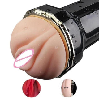 Displaying an image of the sturdy enclosure and easy-to-clean design of the Erotic Grip Thruster Blowjob Machine Hands Free Male Masturbator.