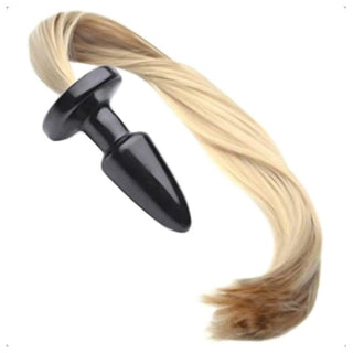 A visual of Silky Blonde Horse Tail Plug 22 Inches Long made of safe silicone material for comfort and safety during intimate play.