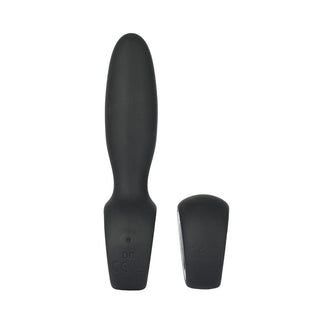 Smooth-textured black silicone vibrating butt plug for comfort and pleasure