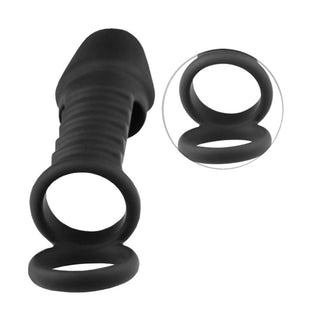 High-quality silicone cock ring with dual loops for an immersive experience.