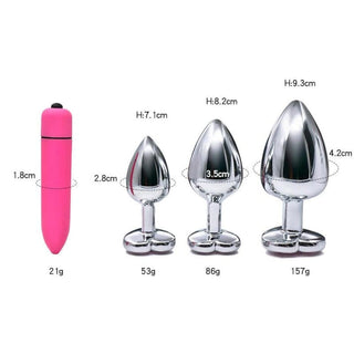 Pink Jewel Heart-Shaped Butt Plug With Vibrator 2.8 to 3.66 Inches Long