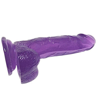 This is an image of Get Ready to Masturbate 8 Inch Purple Dildo, molded to look like a real cock with prominent veins along the shaft.