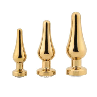 Gold Cone-Shaped Jeweled Butt Plug Set
