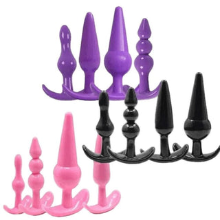 4 Pcs/Set Various Shapes Silicone Anal Plugs Set - 3 Colors To Choose From