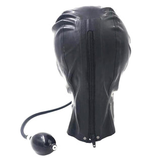 Image showing the black latex Bondage Mask Pump Gag specifications.