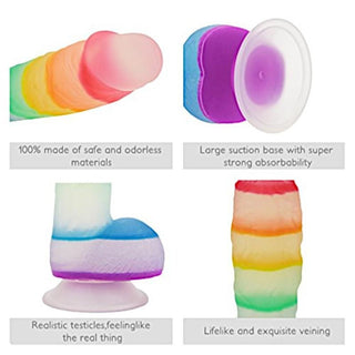 A detailed image of the rainbow dildo perfect for reaching pleasurable spots for explosive orgasms.