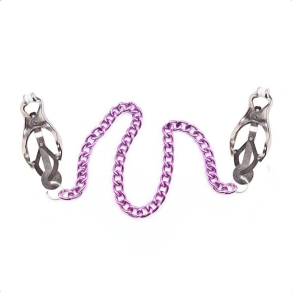 Exquisite purple nipple clamps with chain for BDSM roleplay
