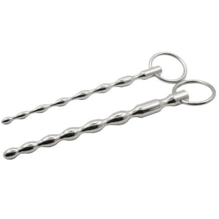 Beaded stainless steel urethral sound set with 5.12 and 5.31 lengths and 0.31 and 0.35 diameters.
