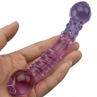 This is an image of Purple Double Ended Glass Dildo, 6.9 inches long with a diameter of 1.2 inches on both ends.
