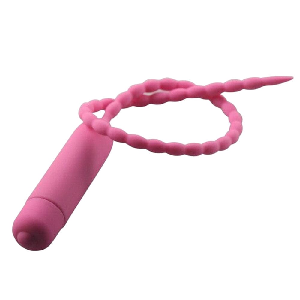Long Vibrating Beaded Silicone Penis Plug