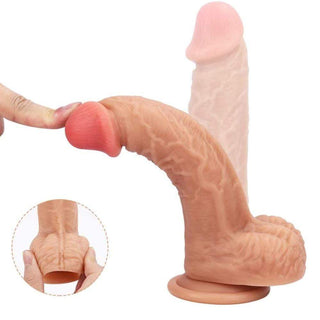 What you see is an image of Like a Pro 7 Silicone Realistic Dildo with Suction Cup with lifelike testicles and a powerful suction cup for hands-free fun.