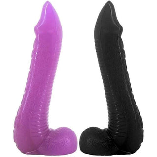 Observe an image of Alluring Ribbed Octopussy 9 Inch Spiky Animal Dildo Female Sex Toy made from medical-grade silicone