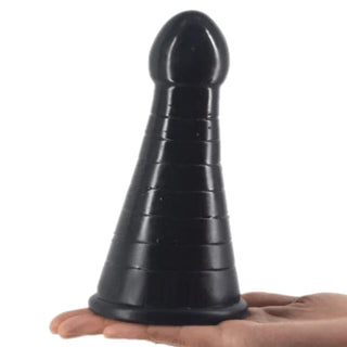 A purple Big Bad Cone-Shaped Anal Plug image, featuring a ribbed body for heightened sensations and a strong suction cup for hands-free riding.