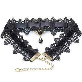 This is an image of Rhinestone-Encrusted Sexy Lace Choker with adjustable length for a comfortable and secure fit.
