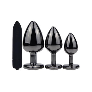 Take a look at an image of stainless steel jeweled plug and ABS bullet vibrator for intimate pleasure.