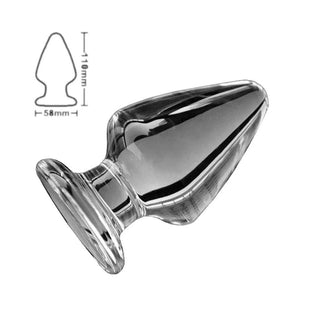 Check out an image of 3 Sizes Large Transparent Glass Butt Plug For Men, highlighting variant C with a length of 13 cm and a width of 6 cm.