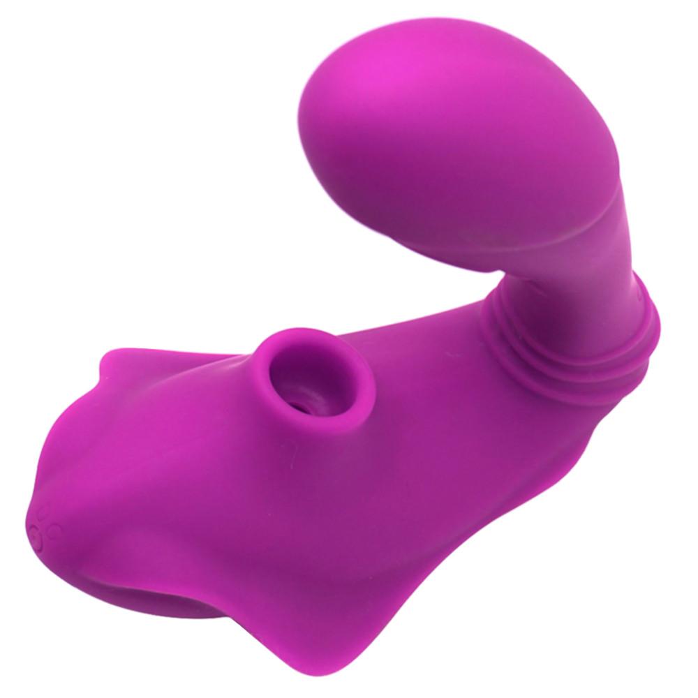 Displaying an image of Erotic Stinger Wearable Vibrating Underwear Oral Sex Toy in purple color.