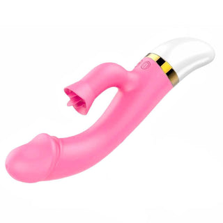 Displaying an image of Pulsating Tongue Stimulator Clit Vibe G-Spot Suction in pink color with waterproof base