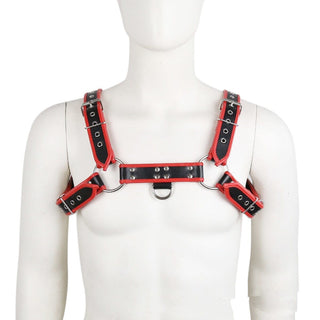 Adjustable shoulder strap and buckle design of the chest harness for arm bondage body.