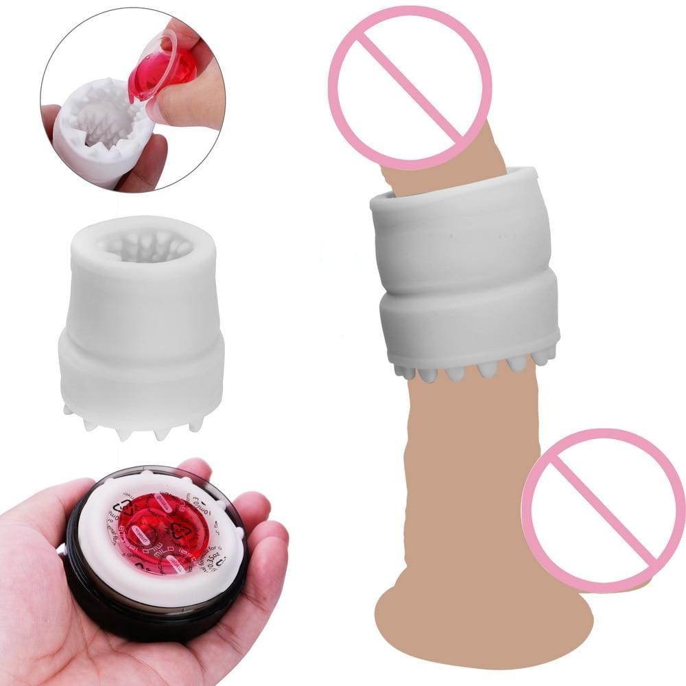 A visual representation of the snug fit and stimulating features of the Put Off Ejaculation Masturbation Sleeve Pleasure Stroker Toy for Him.