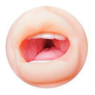 An image showcasing the seductive lips, teeth, and tongue of the Deepthroat Sucker Realistic Male Stroker Blowjob Toy.