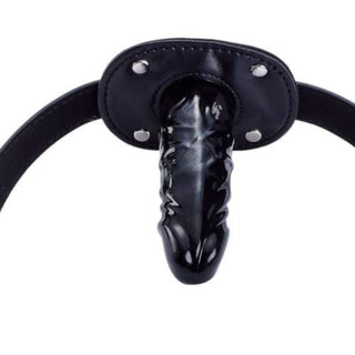 What you see is an image of Bondage Restraint Face Dildo - easy-to-use head strap for intense oral play.