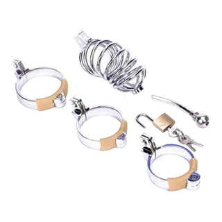 You are looking at an image of Chrome Rings Urethral Steel Cock Cage, expertly crafted for safe pleasure and easy maintenance with hypoallergenic properties.