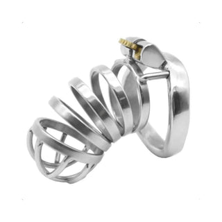 Pictured here is an image of the stainless steel Lonely Prisoner Metal Chastity Device, known for its strength, hygiene, and durability.