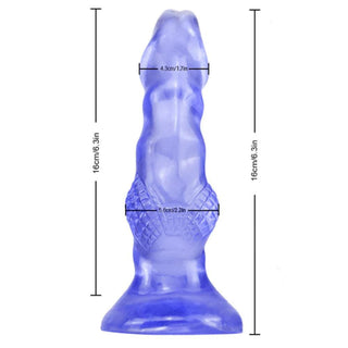 Observe an image of Blue Frisky Little Monster Dildo, a hypoallergenic sex toy with a suction cup base for hands-free enjoyment, made from medical-grade silicone.