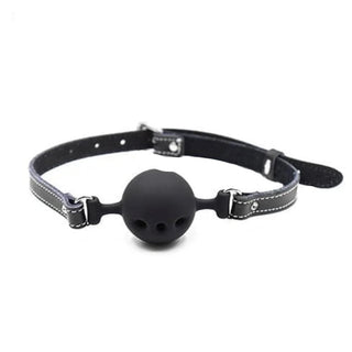 Take a look at an image of Breathable Black Large Ball Gag with adjustable strap and large ball for heightened pleasure.