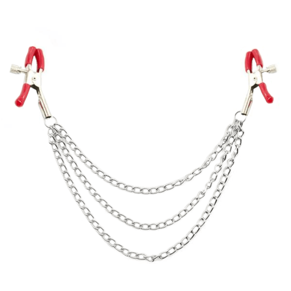You are looking at an image of fashionable clamps with chain in vibrant colors for enhanced pleasure and aesthetic appeal.
