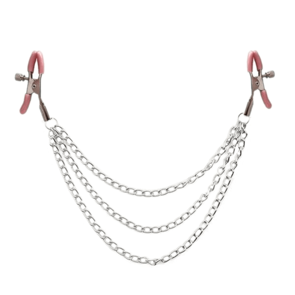 Pictured here is an image of metal clamps with silicone rubber tips for comfort and safety during intimate moments.