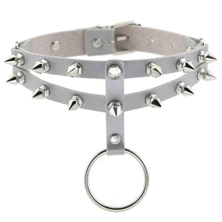 Colored Studded Gothic Choker with Leather and Zinc Alloy materials.