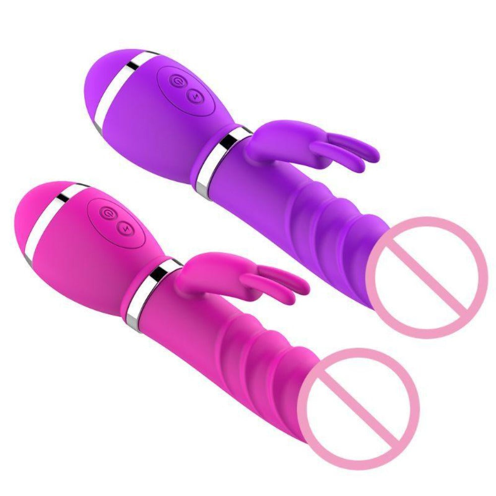 What you see is an image of Sensual Bunny Clit Quiet Vibrator G-spot in hot pink and purple color options