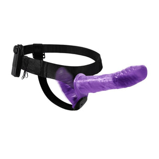Presenting an image of a Stylish Purple Double Ended Vibrating Harness with varying lengths of 3.94 and 7.09 inches and girth between 1.26 and 1.38 inches.