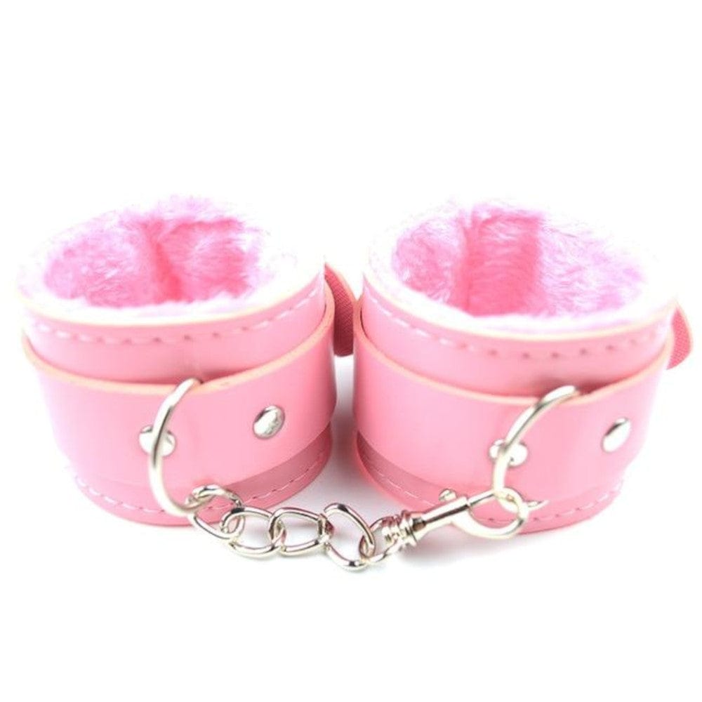 Image of cute pink leather cuffs with soft padding for comfortable restraint play.
