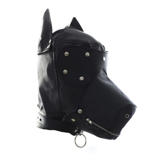 Displaying an image of Puppy Play BDSM Mask with Removable Muzzle featuring high-quality PU leather and realistic snout for a thrilling pet play experience.
