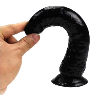 Check out an image of Flexible Silicone 7-Inch Black Strap On With Harness, crafted from premium quality silicone for a lifelike feel, hypoallergenic and skin-friendly material for worry-free playtime.