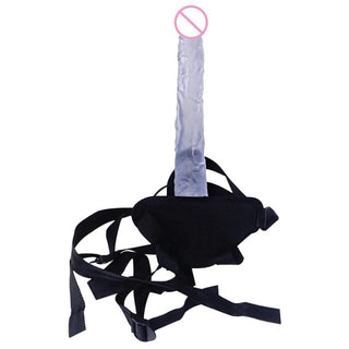 Pictured here is an image of Extreme Pegging Transparent 10 Inch to 15-Inch Long Strap On made from high-quality PVC for a realistic feel and body-safe experience.