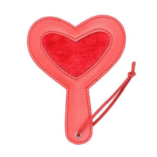 This is an image of a plushy heart paddle with a length of 7.48 inches and a width of 5.83 inches for sensual play.