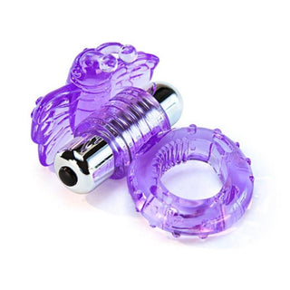 Featuring an image of Purple Vibrating Butterfly Ring, a TPR cock ring with seven vibration modes for tailored pleasure experiences.