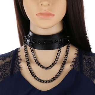 What you see is an image of Spiked Trendy Goth Choker in blue color made of leather and zinc alloy, adjustable from 11.30 to 15.75 inches.