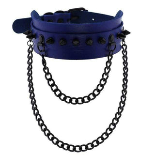 Here is an image of Spiked Trendy Goth Choker in purple color with a full length of 16.93 inches, perfect for daring adventures.