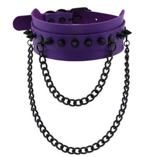 You are looking at an image of Spiked Trendy Goth Choker in ivory, showcasing the intricate details of the leather strap and zinc alloy chains.