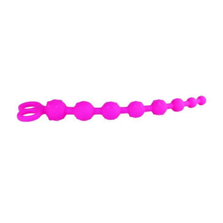 What you see is an image of Graduated Progression Pink Anal Beads made from premium silicone for comfort and care, hypoallergenic and body-safe. Instructions for cleaning and maintenance provided for prolonged use.