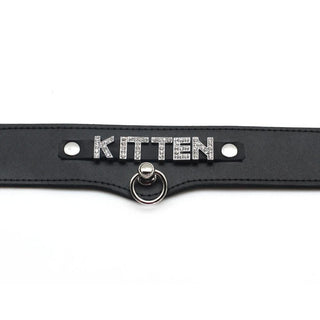 Black Leather BDSM Kitten Collar featuring adjustable strap and silver details for comfort and style.