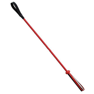 Displaying an image of Punish Me Gently Delrin Cane, a red cane with black handle and tip, crafted for comfort and durability in BDSM play.