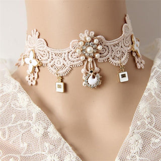 Luxurious Vintage Cosplay Party Lace Collar with a delicate pendant drop design.